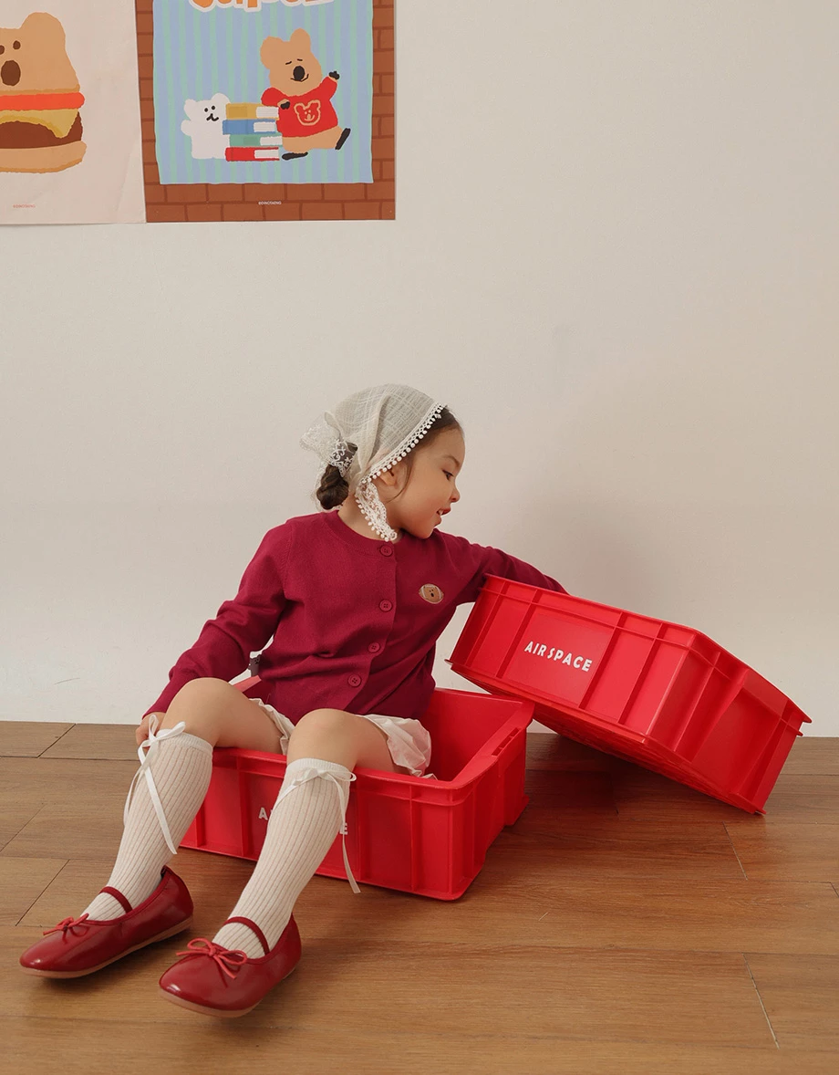 【DINOTAENG】Embroidered Long Sleeve Knit Cardigan (Kids)