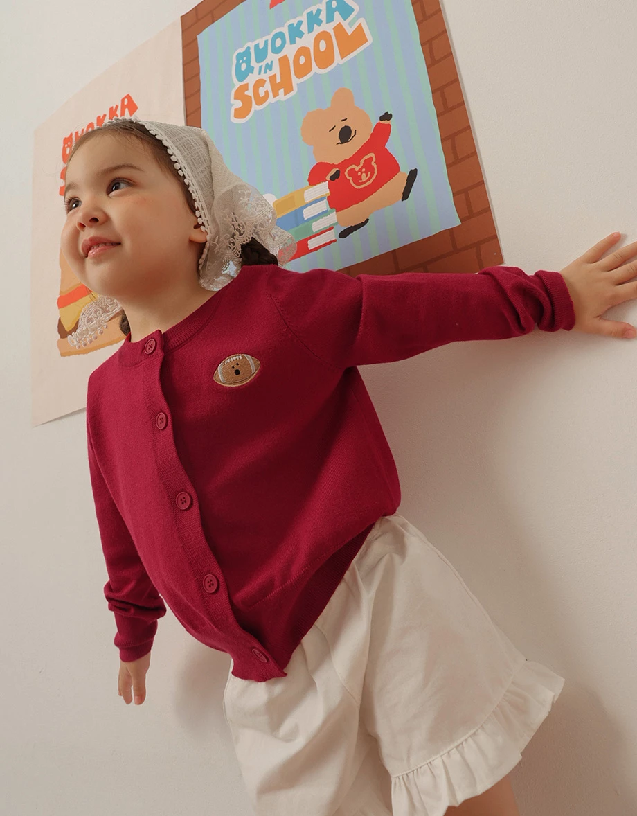 【DINOTAENG】Embroidered Long Sleeve Knit Cardigan (Kids)