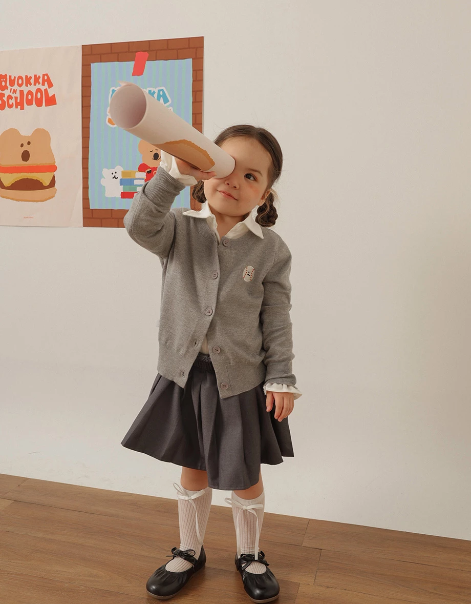 【DINOTAENG】Embroidered Long Sleeve Knit Cardigan (Kids)