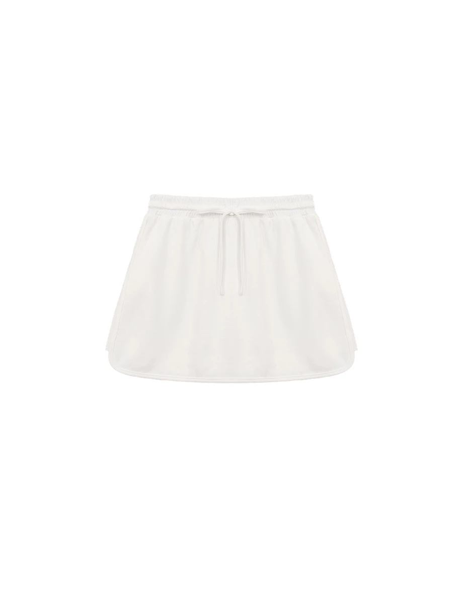 鬆緊腰抽繩綁帶側拼接開衩短褲裙