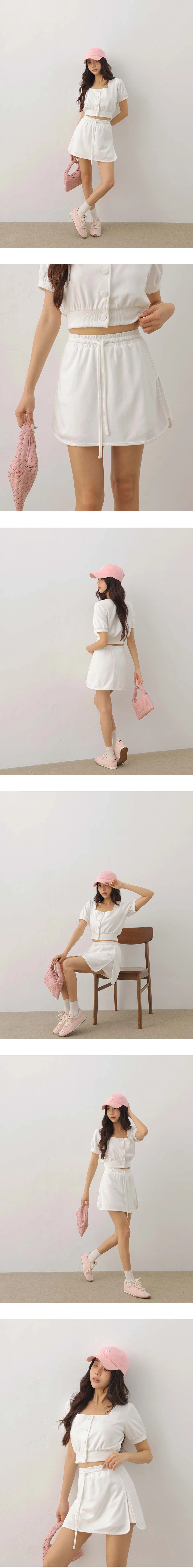 鬆緊腰抽繩綁帶側拼接開衩短褲裙