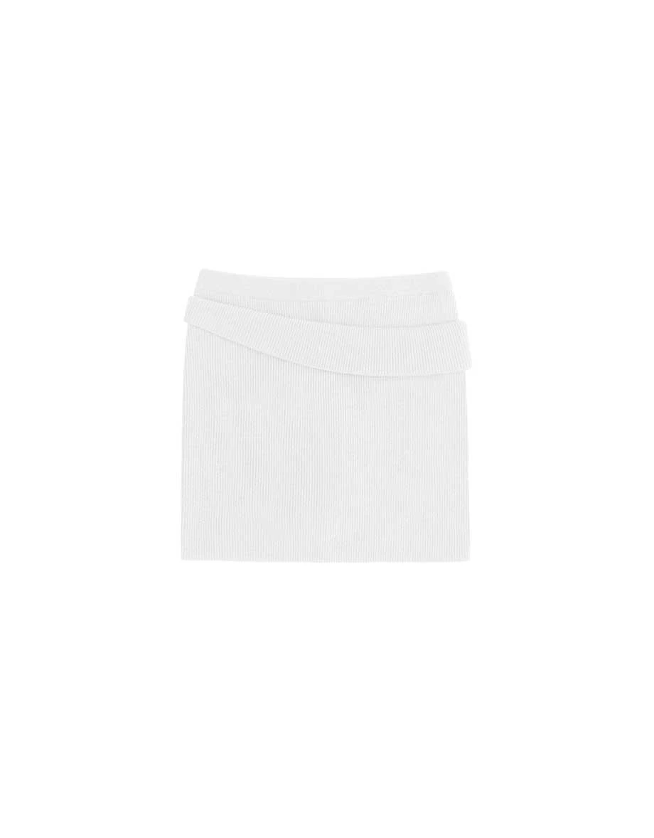 斜向反摺層次腰頭修身羅紋短褲裙