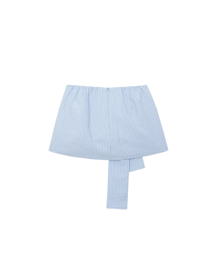 Pinstripe Faux Sleeve Waist Tie Mini Skort