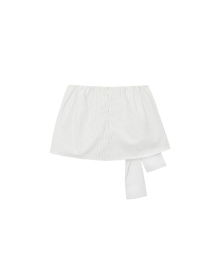 Pinstripe Faux Sleeve Waist Tie Mini Skort Pinstripe Faux Sleeve Waist Tie Mini Skort