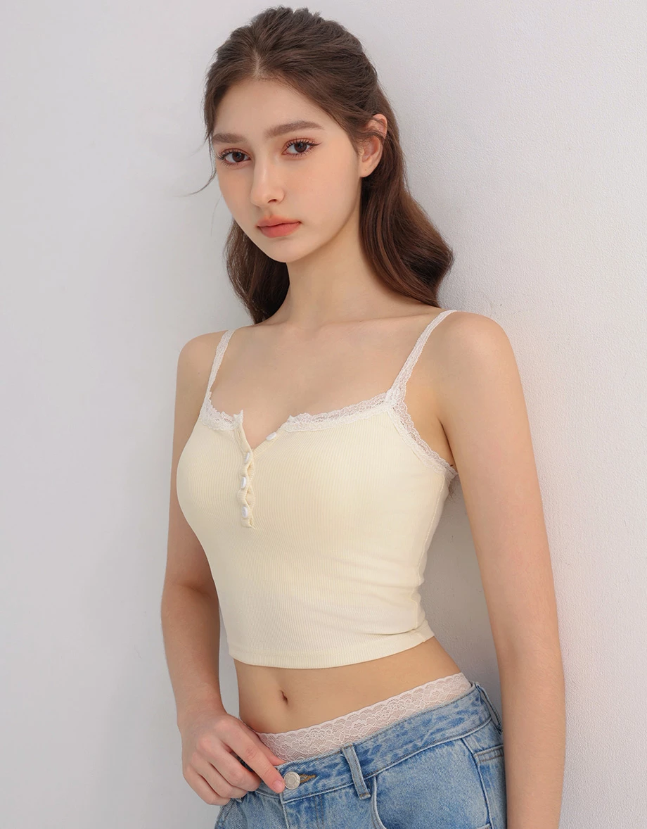 平口排扣蕾絲細肩帶短版BRA背心