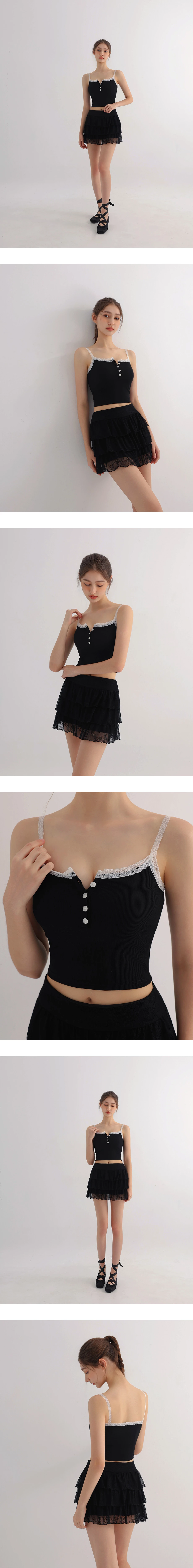 Contrast Lace Trim Henley Button Padded Cami Bra Top