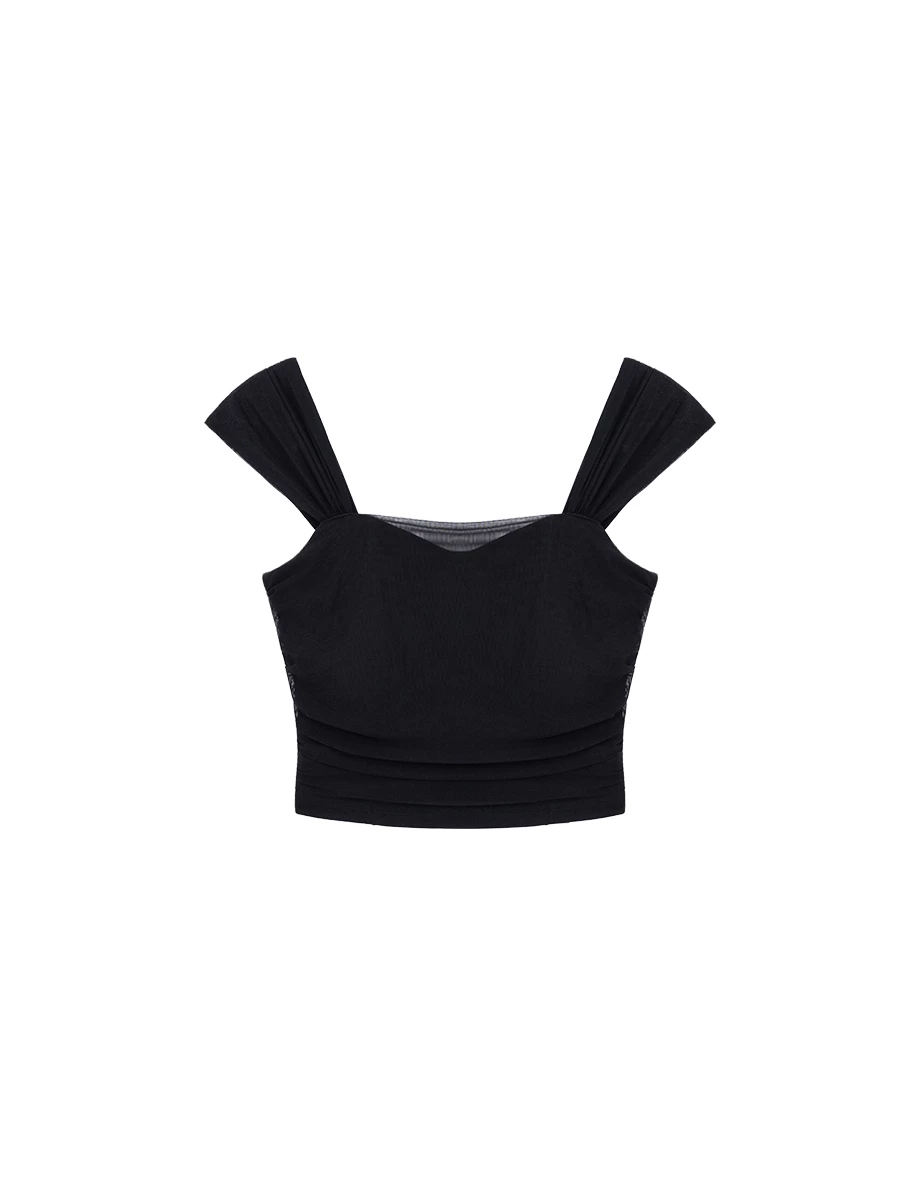 3 Way Wide Strap Ruched Sheer Mesh Padded Bra Top 3 Way Wide Strap Ruched Sheer Mesh Padded Bra Top