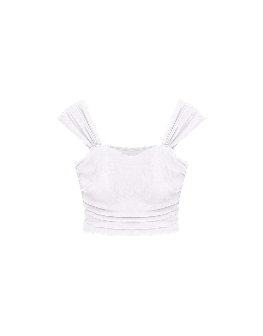 3 Way Wide Strap Ruched Sheer Mesh Padded Bra Top