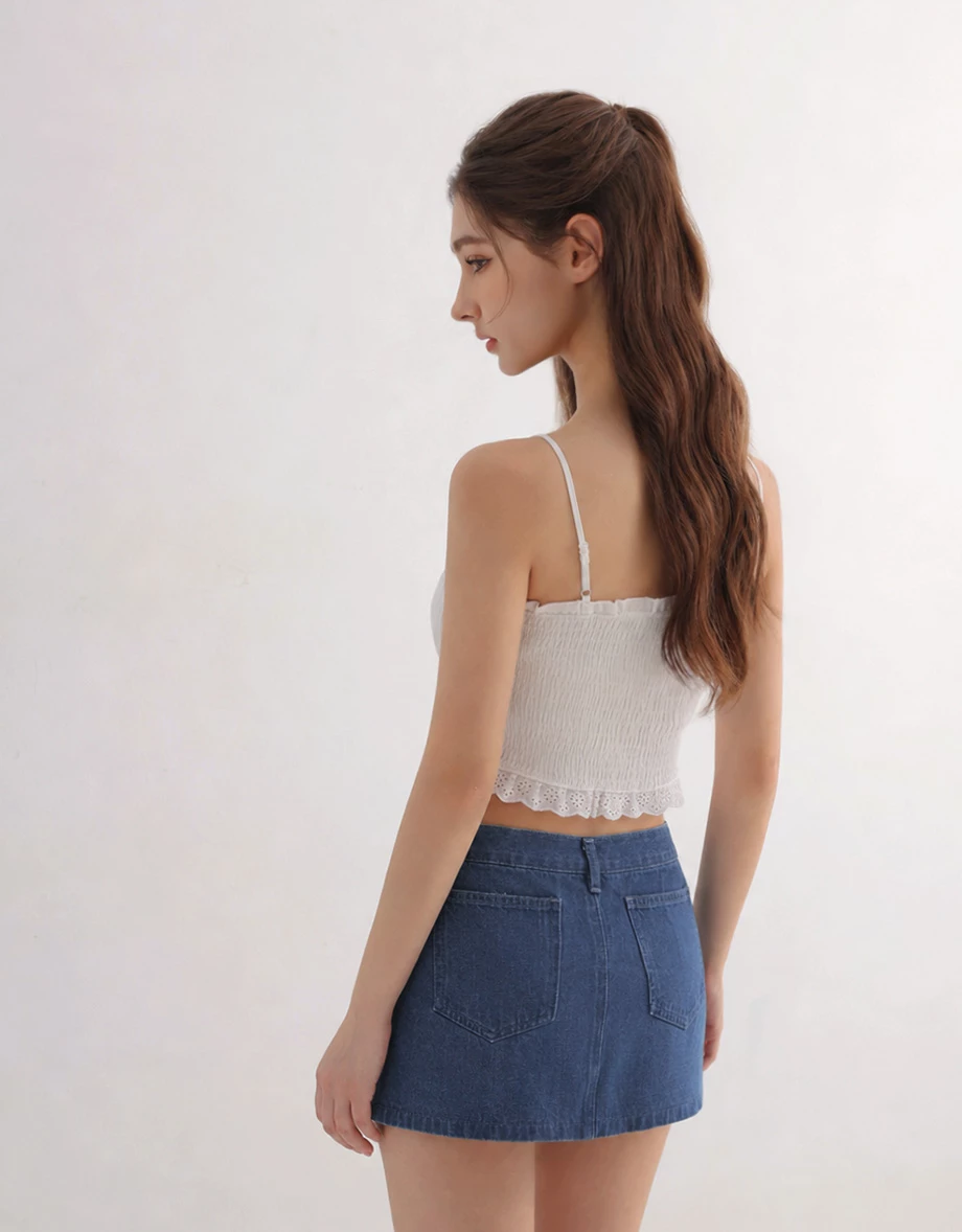 Double Pocket Sheer Embroidered Stripe Cropped Shirt Blouse Double Pocket Sheer Embroidered Stripe Cropped Shirt Blouse