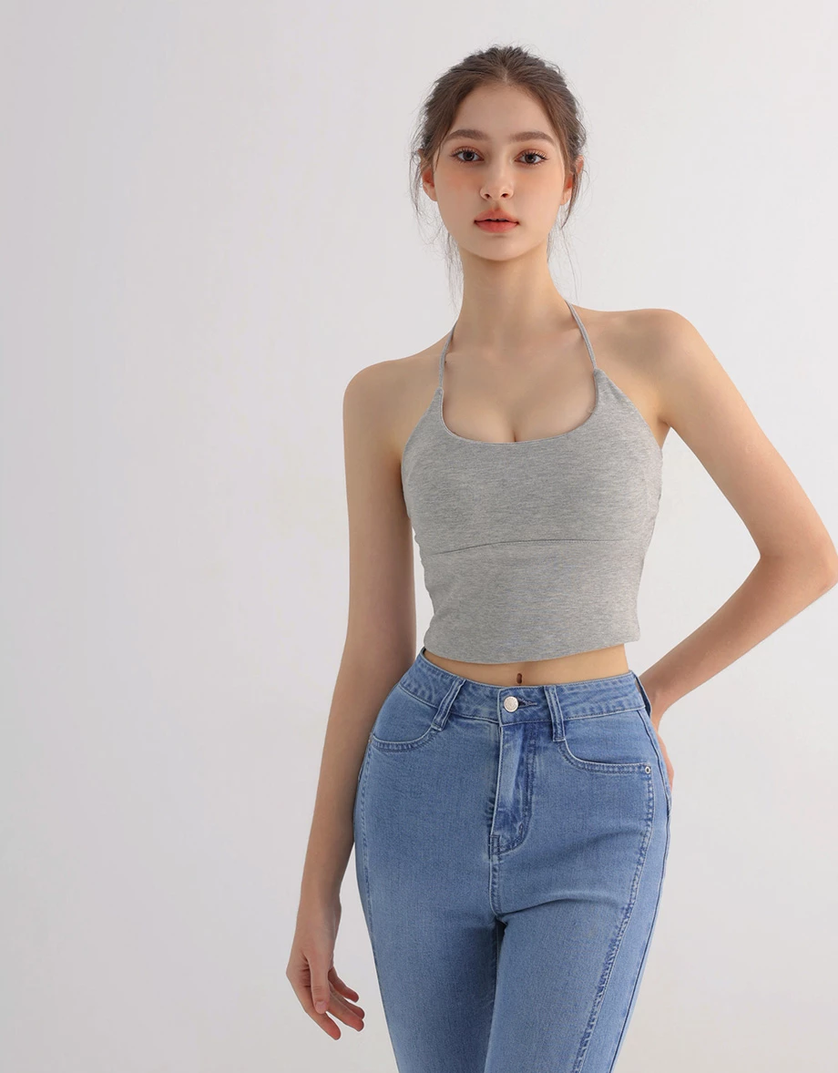 Halter Neck Back Cutout Fitted Padded Bra Top Halter Neck Back Cutout Fitted Padded Bra Top