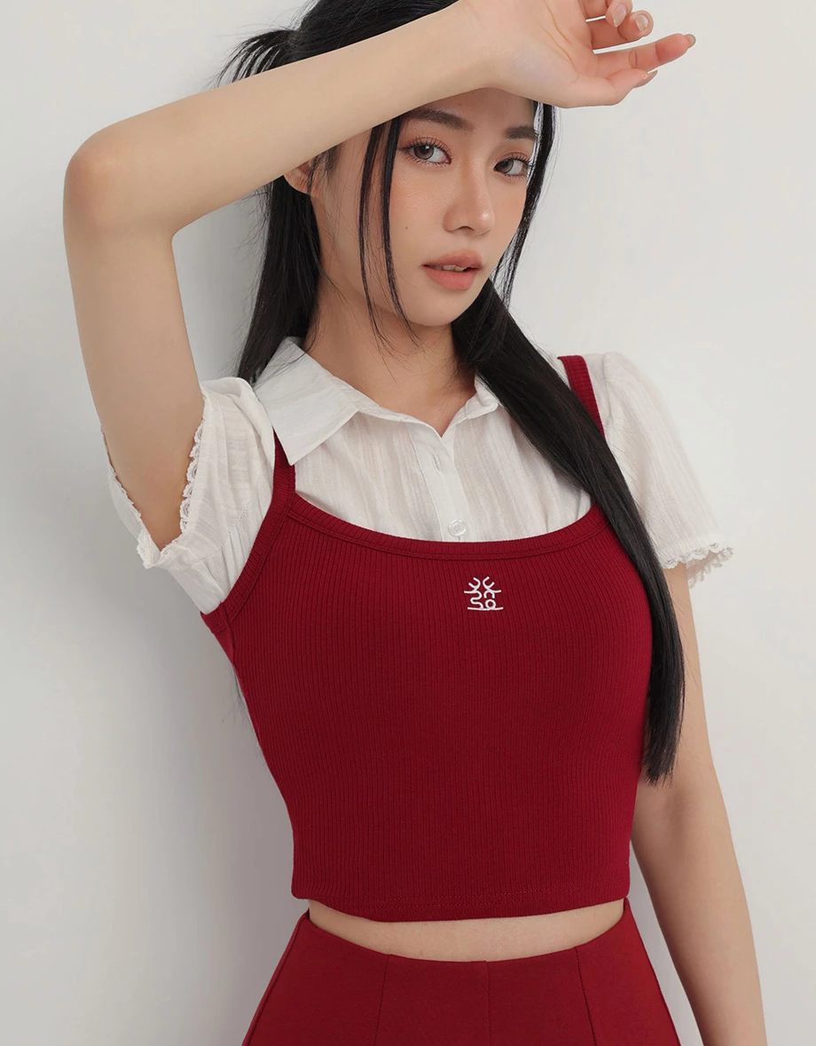 CNY CHEONGSAM QIPAO TOP Padded Bra Top Blesses Lucky Character Ribbed Camisole CNY CHEONGSAM QIPAO TOP Padded Bra Top Blesses Lucky Character Ribbed Camisole