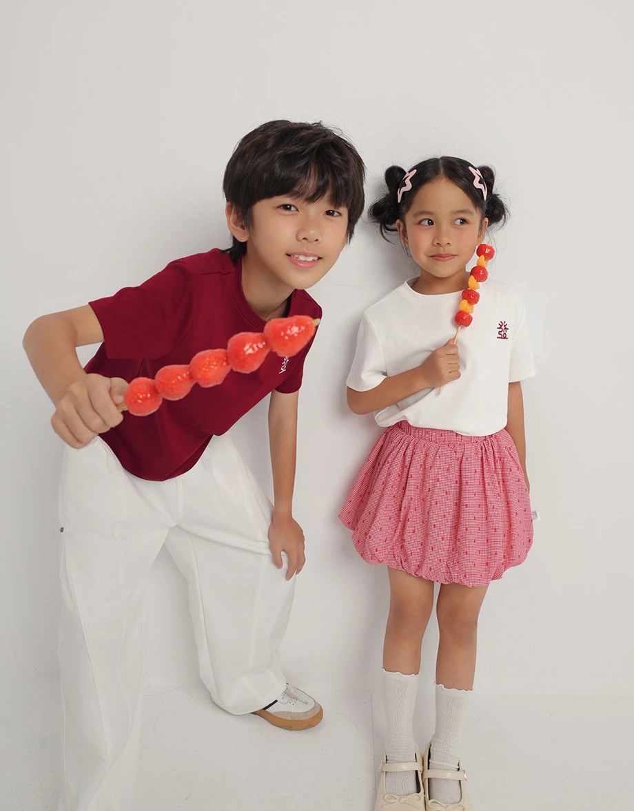 CNY CHEONGSAM QIPAO TOP Blesses Lucky Character Round Neck Short Sleeve T-Shirt (Kids) CNY CHEONGSAM QIPAO TOP Blesses Lucky Character Round Neck Short Sleeve T-Shirt (Kids)