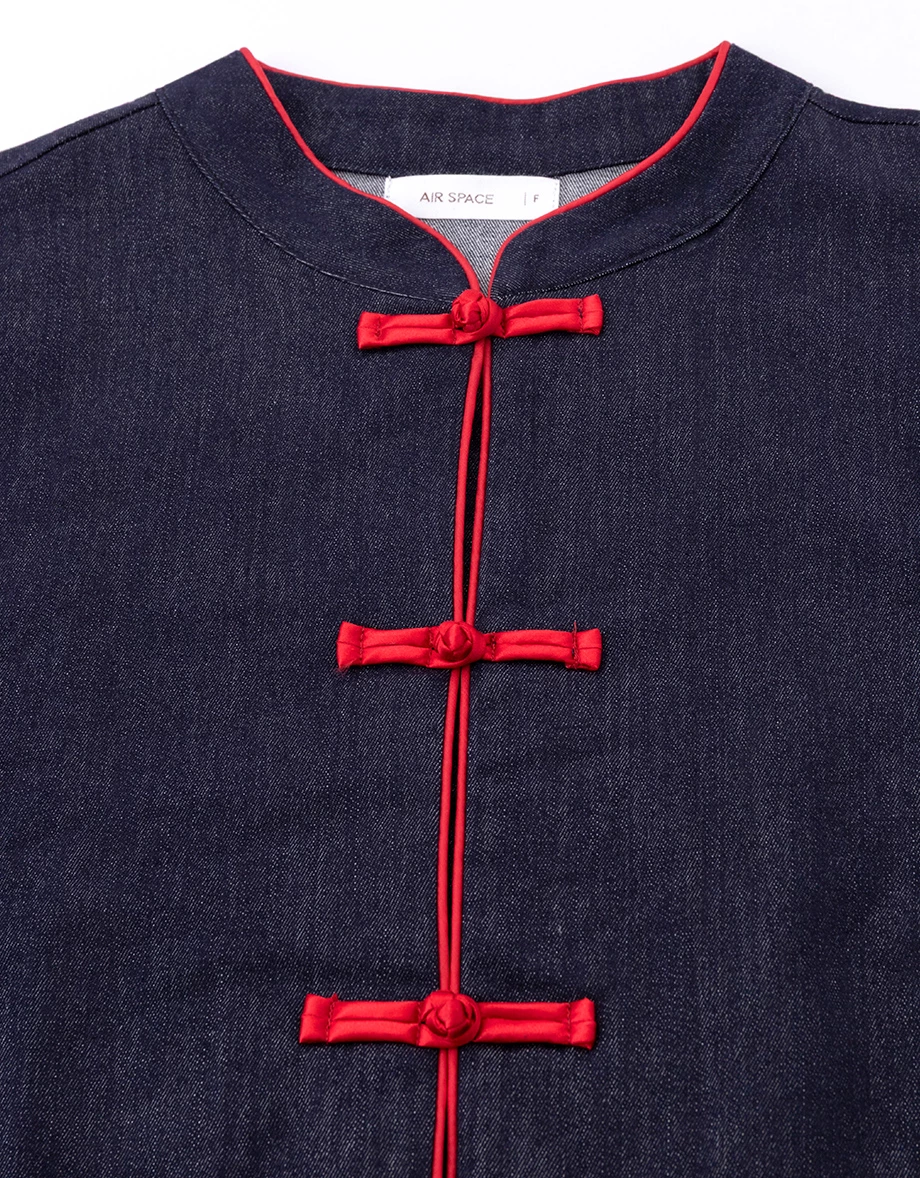 Men’s CNY Mandarin SHIRT Chinese Style Denim With Contract Red Trimming ( Matching Couple Outfit for Qipao Cheongsam) Men’s CNY Mandarin SHIRT Chinese Style Denim With Contract Red Trimming ( Matching Couple Outfit for Qipao Cheongsam)