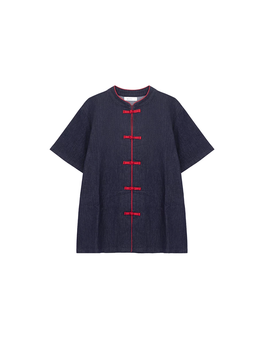 Men’s CNY Mandarin SHIRT Chinese Style Denim With Contract Red Trimming ( Matching Couple Outfit for Qipao Cheongsam) Men’s CNY Mandarin SHIRT Chinese Style Denim With Contract Red Trimming ( Matching Couple Outfit for Qipao Cheongsam)