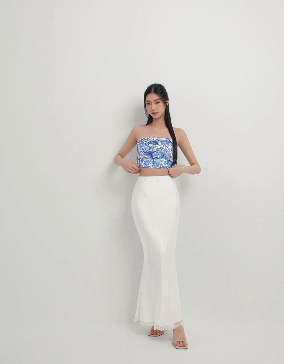 CNY CHEONGSAM QIPAO Womens TOP Porceline Style Floral Print Strapless Bra Padded Bandeau Top ( Removable Padding)