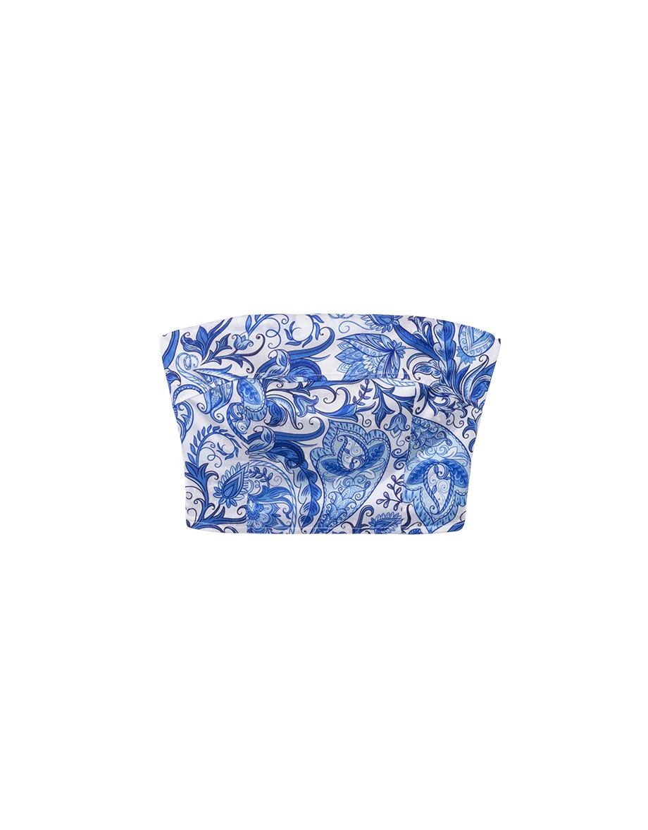 CNY CHEONGSAM QIPAO Womens TOP Porceline Style Floral Print Strapless Bra Padded Bandeau Top ( Removable Padding)