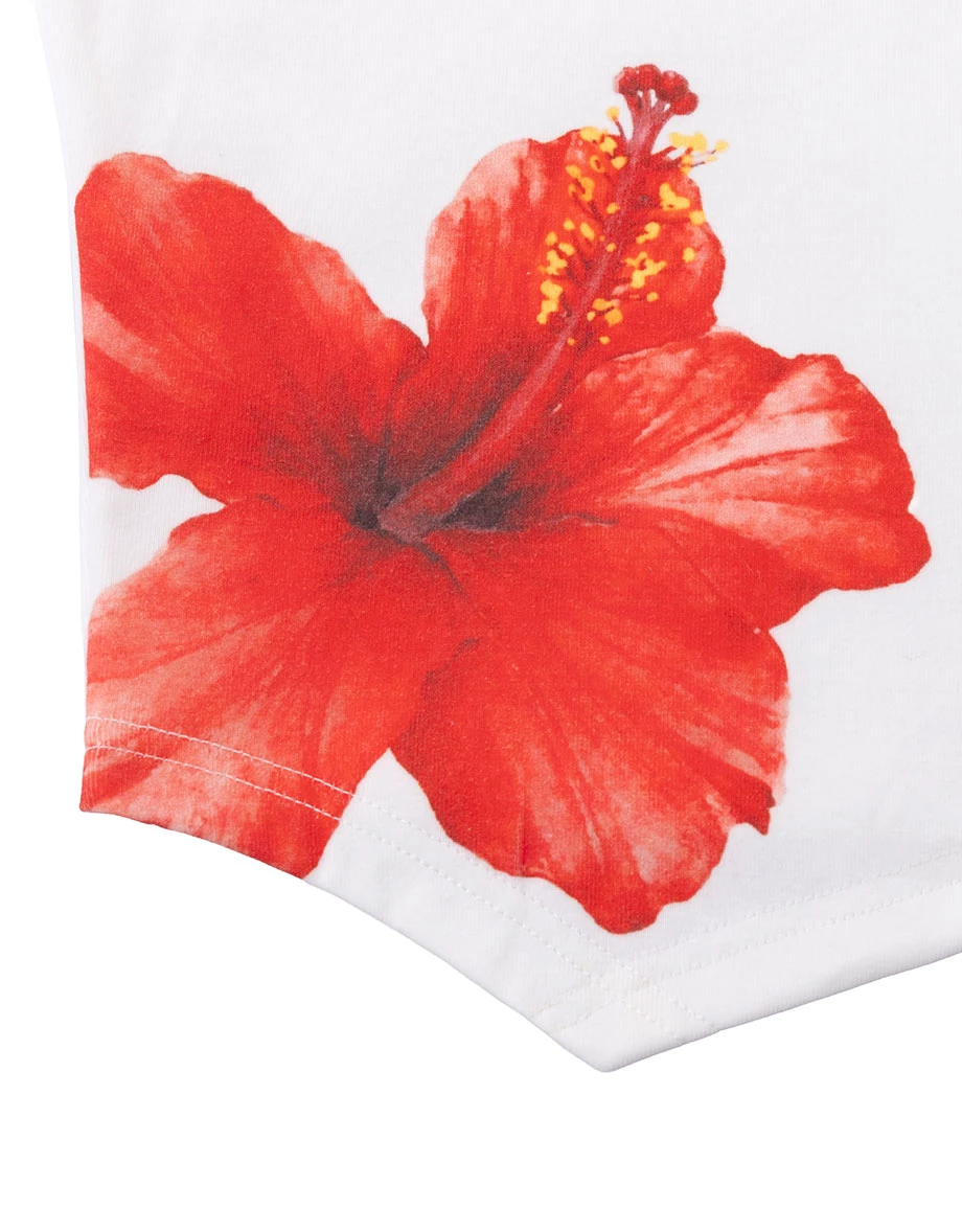 CNY Qipao TOP Hibiscus Print Cheongsam Inspired Asymmetric Hem Top