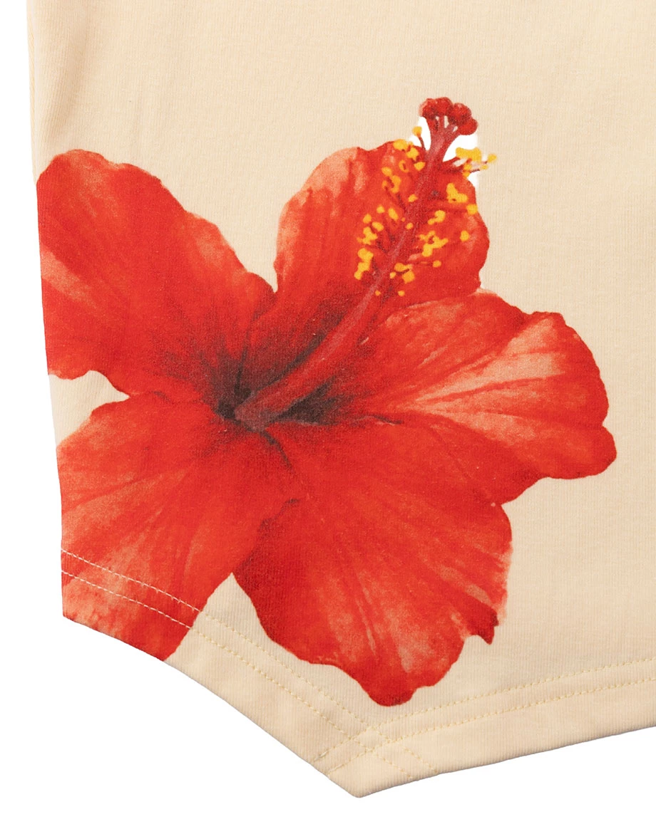 CNY Qipao TOP Hibiscus Print Cheongsam Inspired Asymmetric Hem Top