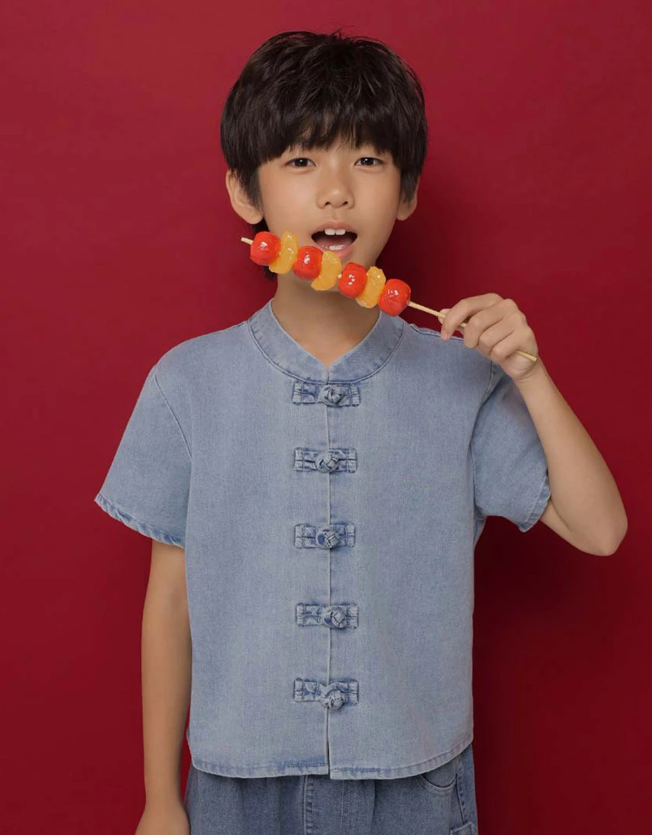 Denim Family CNY Boys Mandarin SHIRT Chinese Style TOP Jeans Short Sleeve (Kids Boys Matching Item for Cheongsam Qipao Collection ) Denim Family CNY Boys Mandarin SHIRT Chinese Style TOP Jeans Short Sleeve (Kids Boys Matching Item for Cheongsam Qipao Collection )