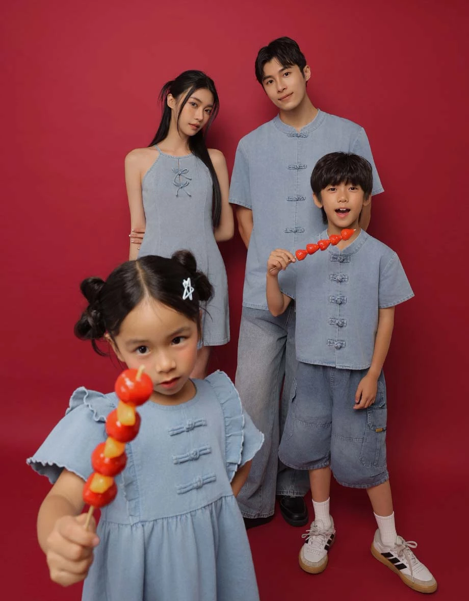 Denim Family CNY Boys Mandarin SHIRT Chinese Style TOP Jeans Short Sleeve (Kids Boys Matching Item for Cheongsam Qipao Collection ) Denim Family CNY Boys Mandarin SHIRT Chinese Style TOP Jeans Short Sleeve (Kids Boys Matching Item for Cheongsam Qipao Collection )