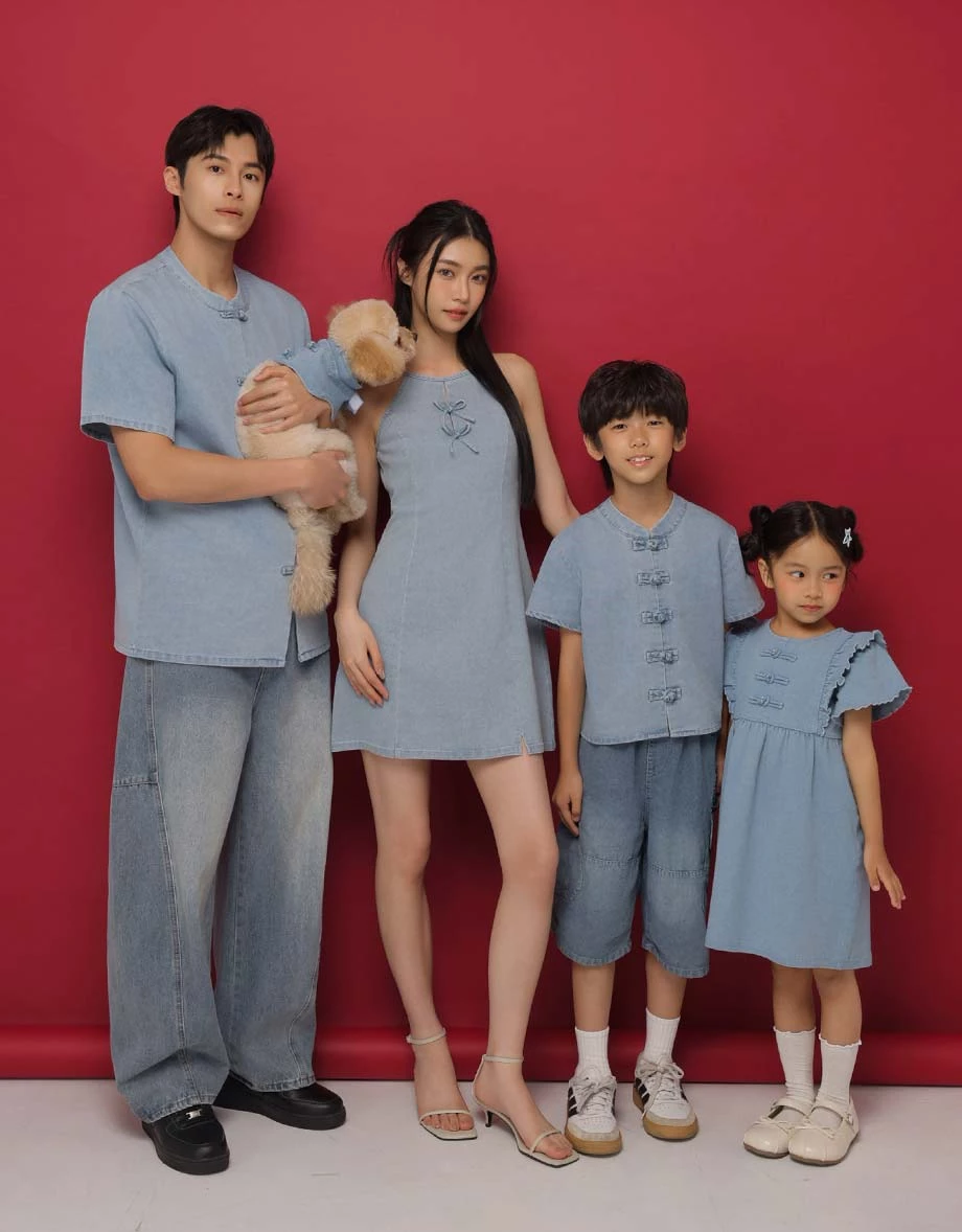 Denim Family CNY Boys Mandarin SHIRT Chinese Style TOP Jeans Short Sleeve (Kids Boys Matching Item for Cheongsam Qipao Collection ) Denim Family CNY Boys Mandarin SHIRT Chinese Style TOP Jeans Short Sleeve (Kids Boys Matching Item for Cheongsam Qipao Collection )
