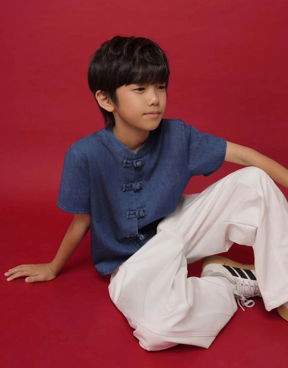 Denim Family CNY Boys Mandarin SHIRT Chinese Style TOP Jeans Short Sleeve (Kids Boys Matching Item for Cheongsam Qipao Collection ) Denim Family CNY Boys Mandarin SHIRT Chinese Style TOP Jeans Short Sleeve (Kids Boys Matching Item for Cheongsam Qipao Collection )