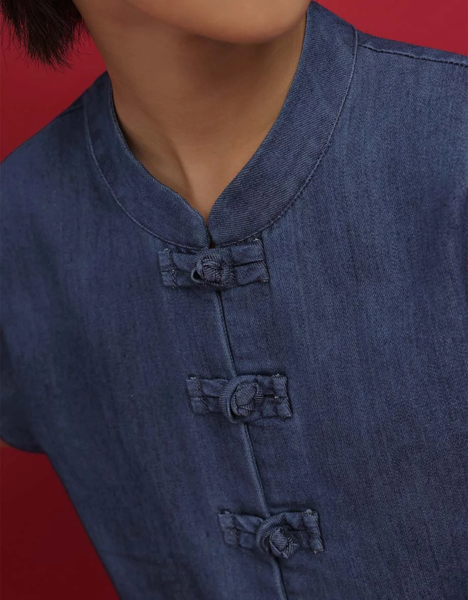 Denim Family CNY Boys Mandarin SHIRT Chinese Style TOP Jeans Short Sleeve (Kids Boys Matching Item for Cheongsam Qipao Collection ) Denim Family CNY Boys Mandarin SHIRT Chinese Style TOP Jeans Short Sleeve (Kids Boys Matching Item for Cheongsam Qipao Collection )