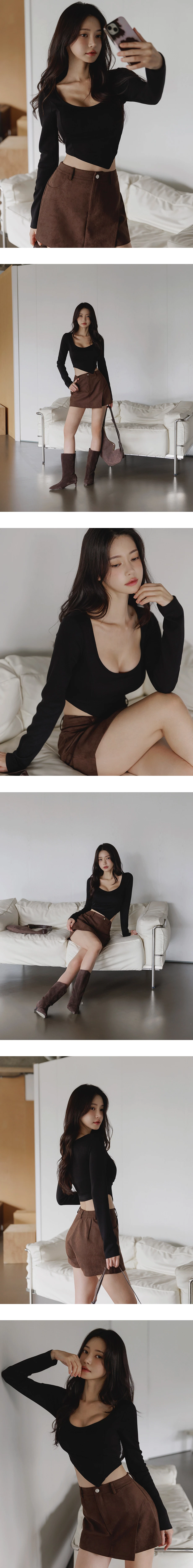 AIRY HOURGLASS Scoop Neck Ruched Bust Pointed Hem Long Sleeve Padded Bra Top AIRY HOURGLASS Scoop Neck Ruched Bust Pointed Hem Long Sleeve Padded Bra Top