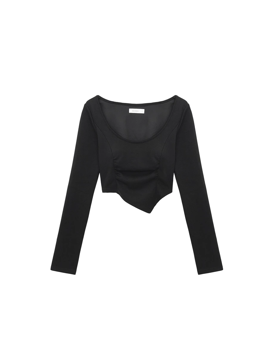 AIRY HOURGLASS Scoop Neck Ruched Bust Pointed Hem Long Sleeve Padded Bra Top