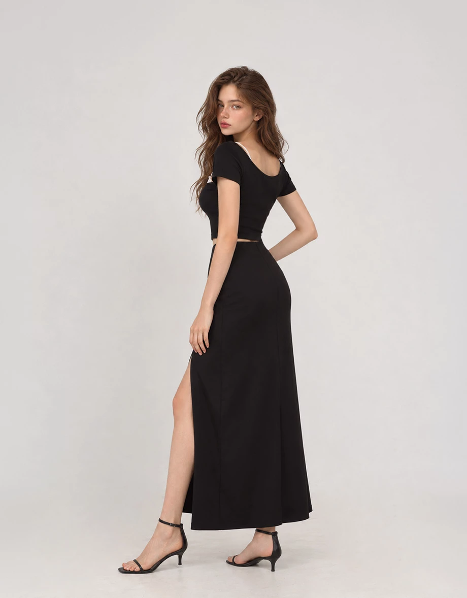Basic Wide Square Neck Short Sleeve Ribbed Crop Top Basic Wide Square Neck Short Sleeve Ribbed Crop Top