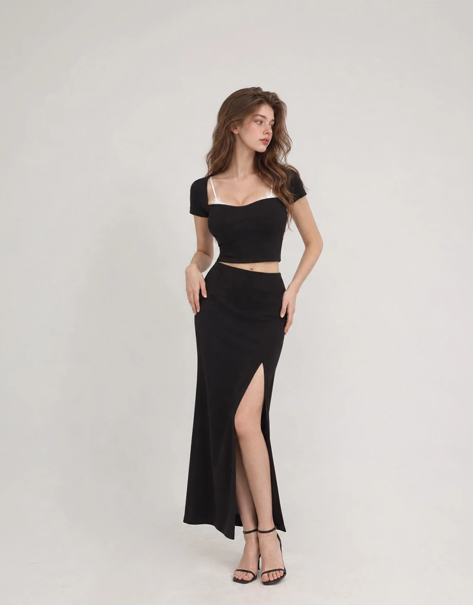 Basic Wide Square Neck Short Sleeve Ribbed Crop Top Basic Wide Square Neck Short Sleeve Ribbed Crop Top