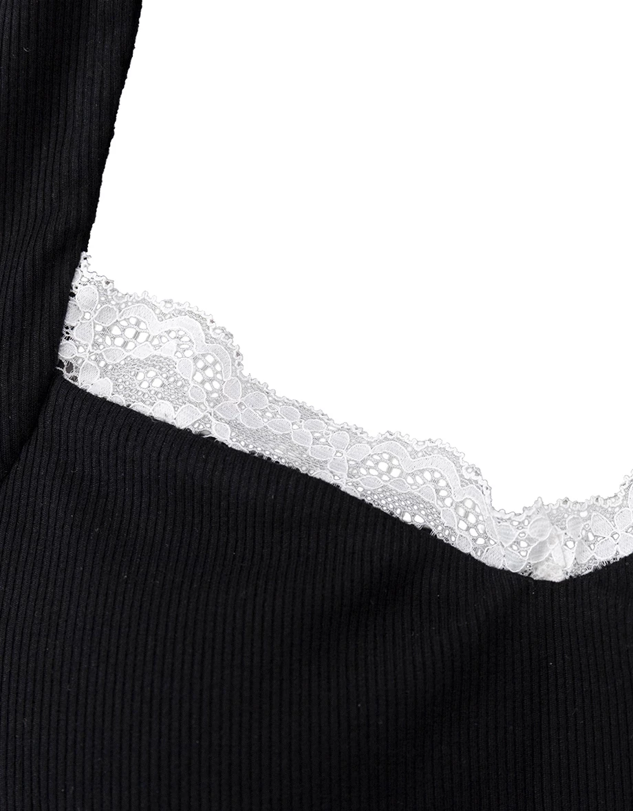 Lace Trimmed Halter V Neck Open Back Ribbed Padded Bra Top