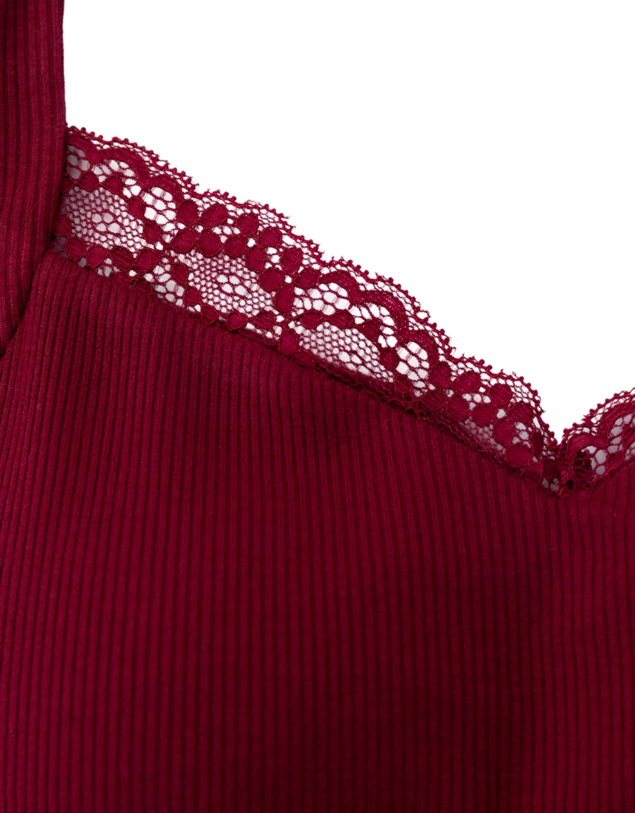 Lace Trimmed Halter V Neck Open Back Ribbed Padded Bra Top