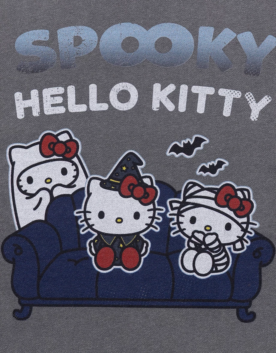【Hello Kitty】印花圓領長袖寬版水洗大學TEE 【Hello Kitty】印花圓領長袖寬版水洗大學TEE