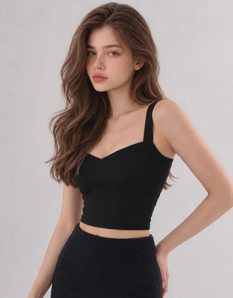 【Heat Tech】Sweetheart Neck Wide Strap Crop Padded Bra Top
