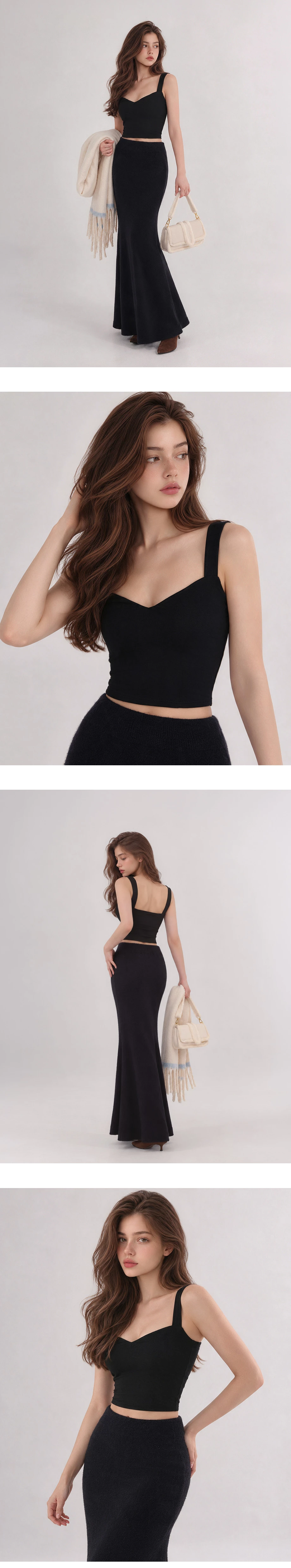 【Heat Tech】Sweetheart Neck Wide Strap Crop Padded Bra Top
