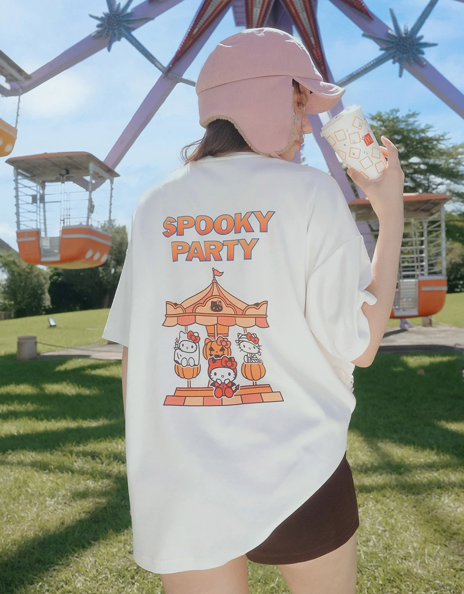 【Hello Kitty】美背印花圓領短袖寬版TEE