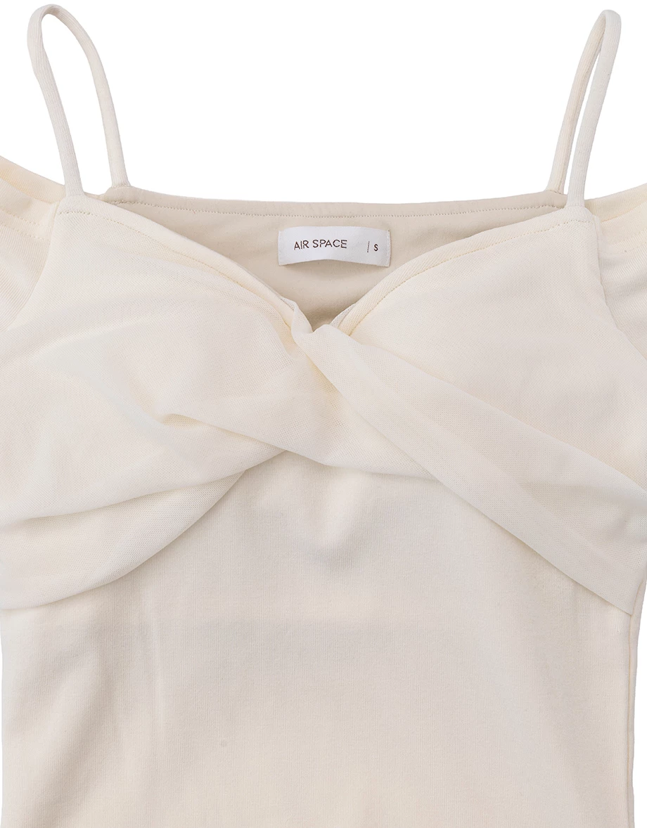 【Heat Tech】Twist Front Cold Shoulder Long Sleeve Padded Bra Top