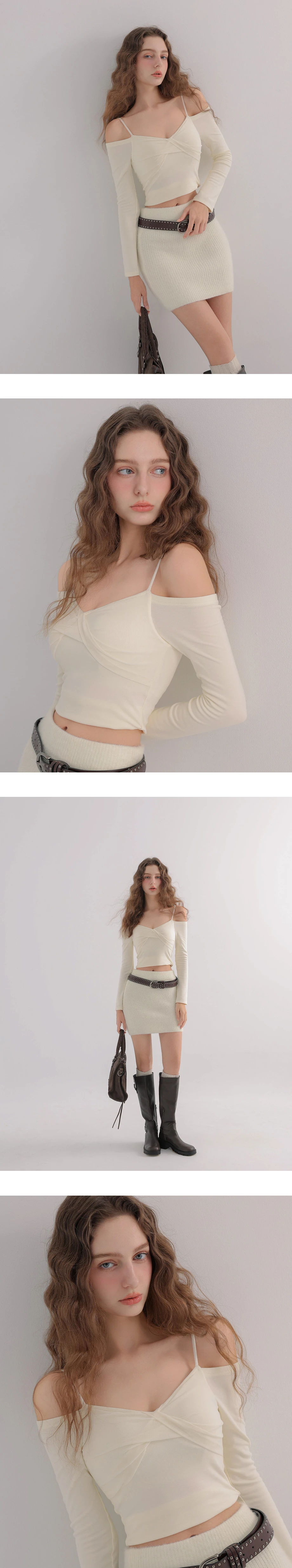 【Heat Tech】Twist Front Cold Shoulder Long Sleeve Padded Bra Top