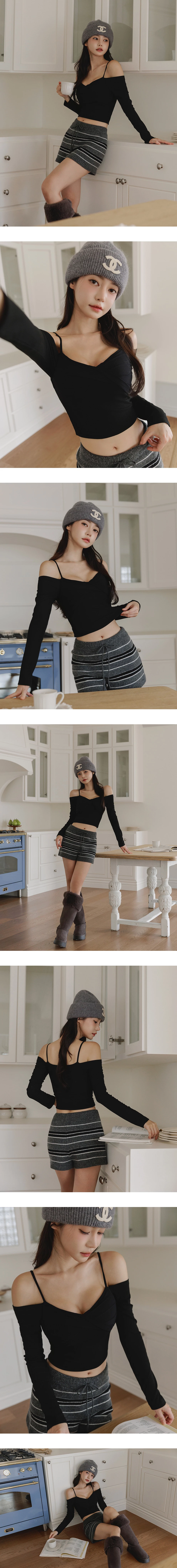 【Heat Tech】Twist Front Cold Shoulder Long Sleeve Padded Bra Top