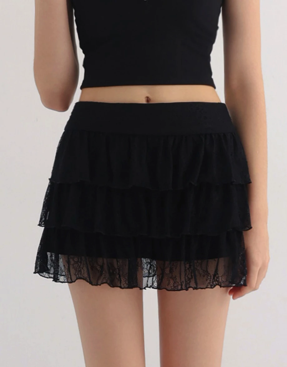 Floral Lace Tiered Ruffle Mini Skirt