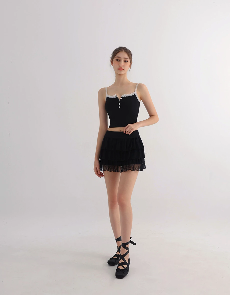 Floral Lace Tiered Ruffle Mini Skirt
