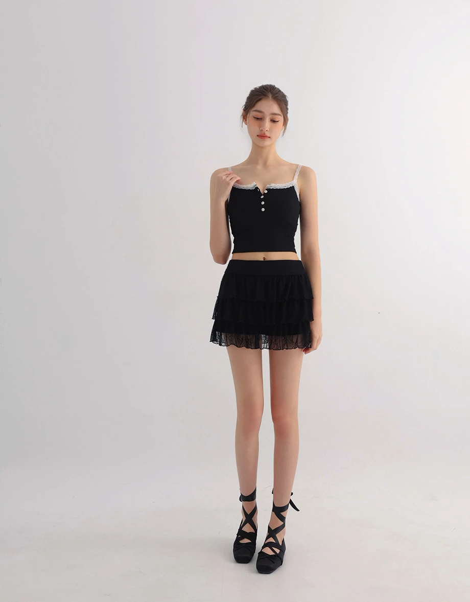 Floral Lace Tiered Ruffle Mini Skirt Floral Lace Tiered Ruffle Mini Skirt