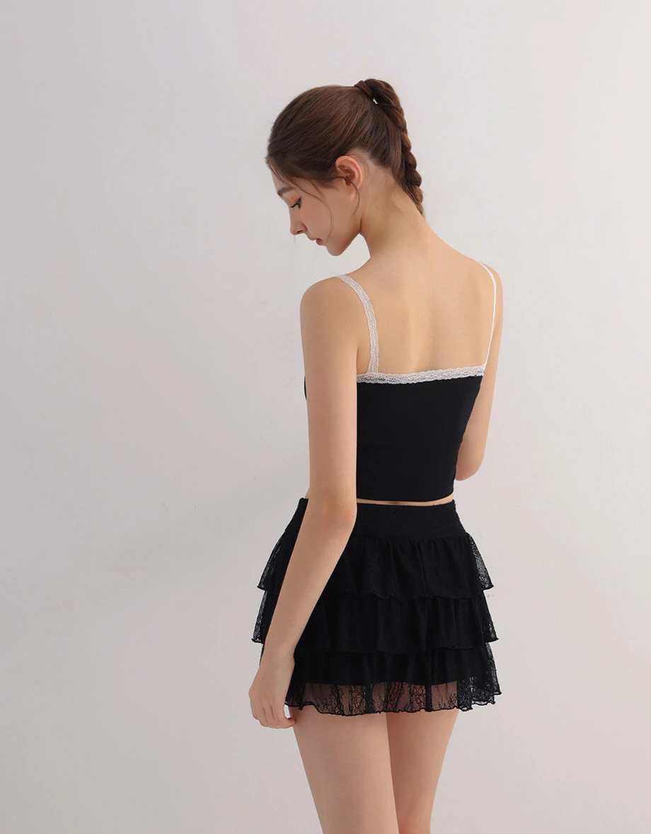 Floral Lace Tiered Ruffle Mini Skirt