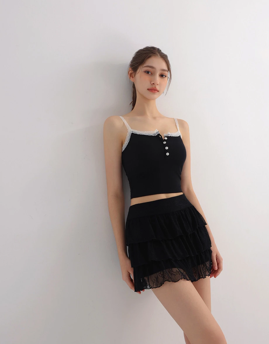 Floral Lace Tiered Ruffle Mini Skirt