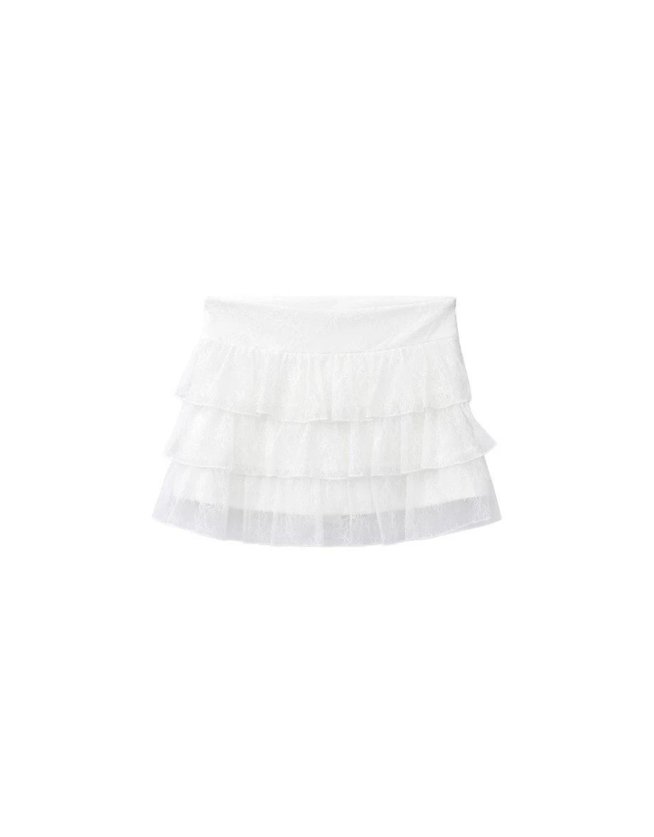 Floral Lace Tiered Ruffle Mini Skirt