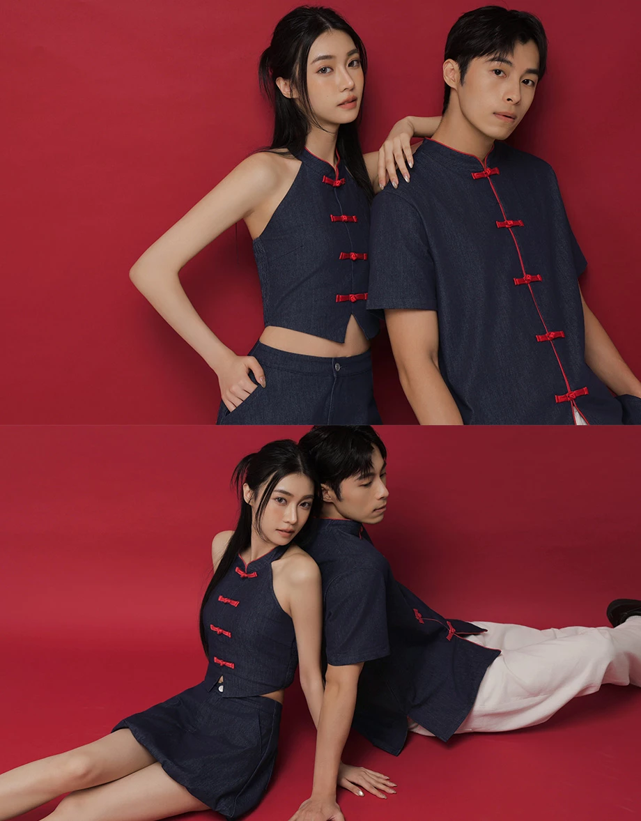 CNY Womens SKIRT With Huat High Waist Bubble Puffy Hem Jeans Denim Mini Skirt ( Matching with Qipao Cheongsam Top)