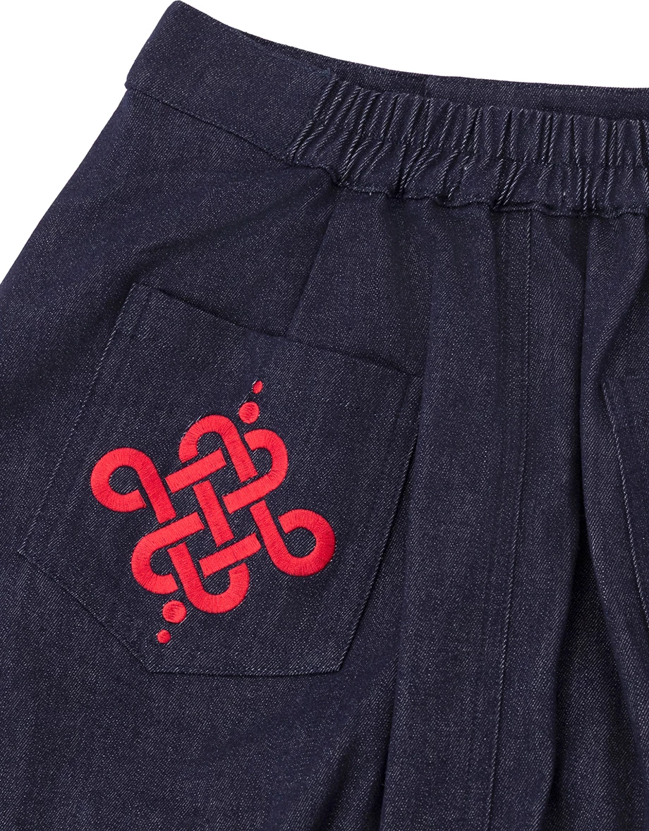 CNY Womens SKIRT With Huat High Waist Bubble Puffy Hem Jeans Denim Mini Skirt ( Matching with Qipao Cheongsam Top)