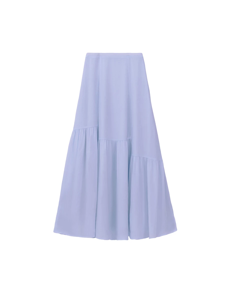 High Waist Asymmetric Tiered Hem Flowy Maxi Skirt