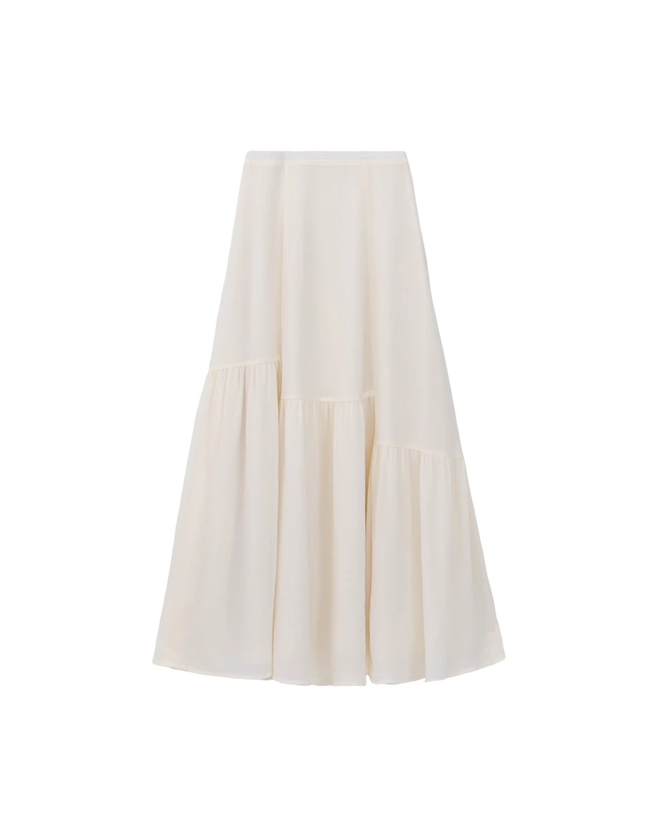 High Waist Asymmetric Tiered Hem Flowy Maxi Skirt